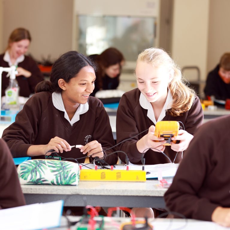 girls working with circuits