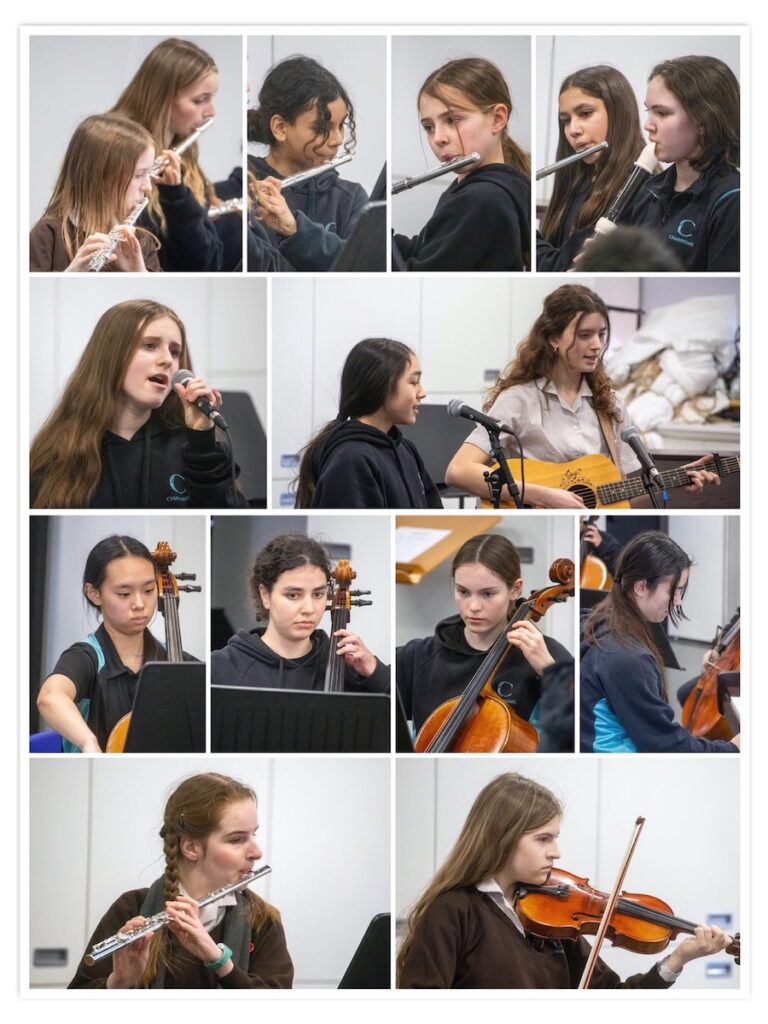 girls playing different instruments