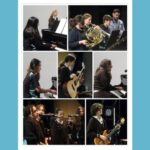 collage of students playing music