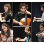 collage of students playing music