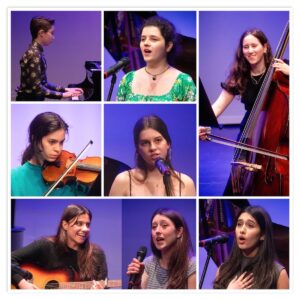 collage of students playing music