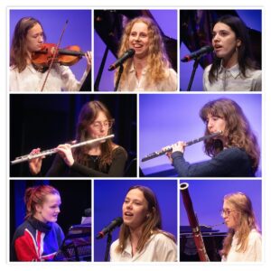 collage of students playing music