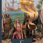 Illustrated historical scene on a beach: a nobleman kneels with a sword while banners and soldiers stand nearby, ships in the background, the CHANNING Year 12 History Journal cover text.